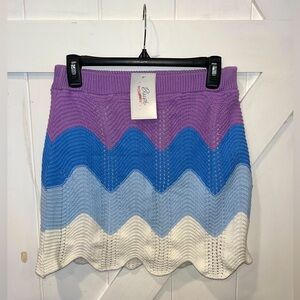 Blush Boutique NWT Multicolored Crocheted Sweater Scalloped Mini Skirt Size L